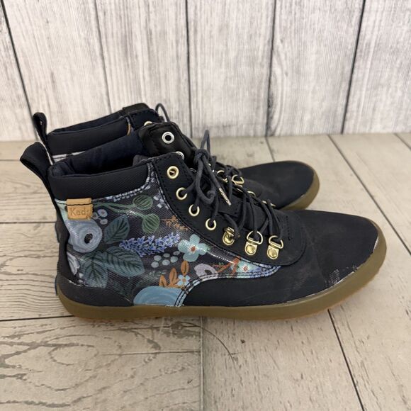 Keds + Rifle Paper Co Women’s Size US 7.5 Navy Floral High Top Sneakers WF61419 - Picture 1 of 9